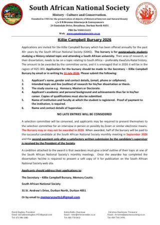 SANS 2026 Killie Campbell Bursary
